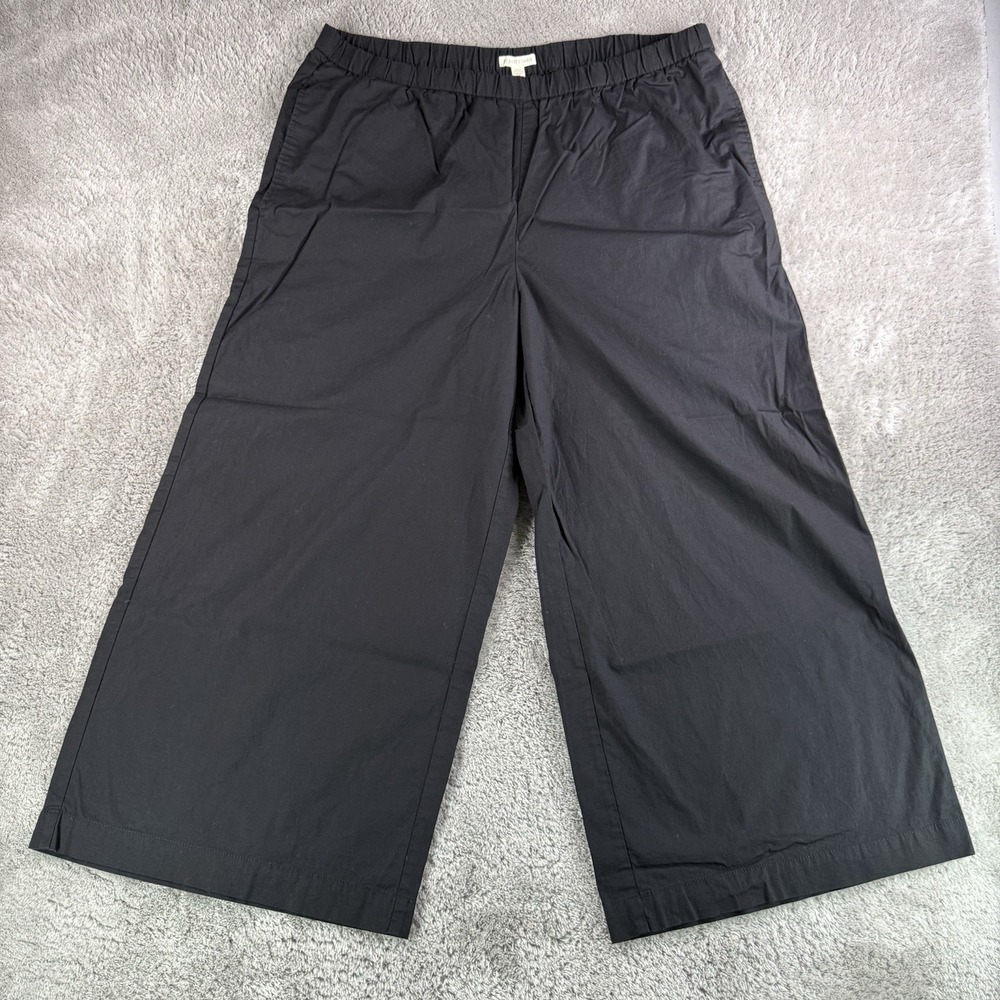 Eileen Fisher Pants Womens Large Black Organic Cotton Stretch Wide Leg Crop